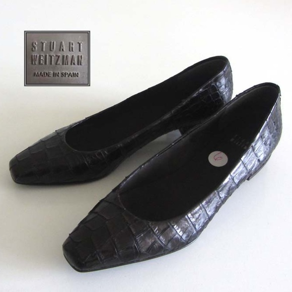 STUART WEITZMAN croc embossed pointed toe flats 6